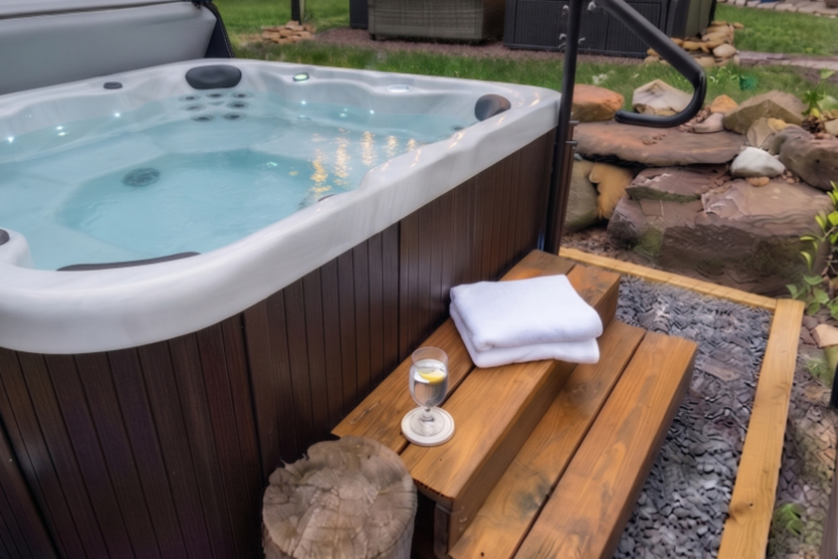 Step on in and let your worries wash away - sit and soak while overlooking nature in your private back yard oasis