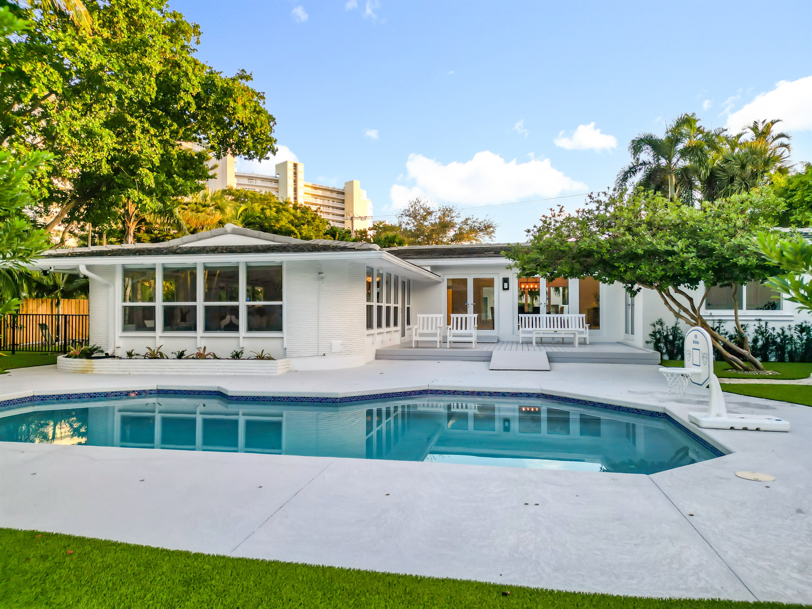 Salt water pool and exterior shower