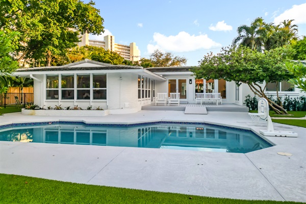 Salt water pool and exterior shower