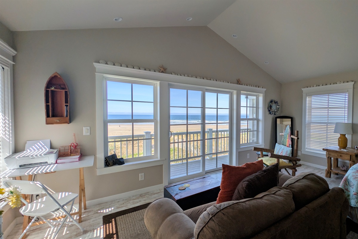 desk and balcony in upstairs bedroom