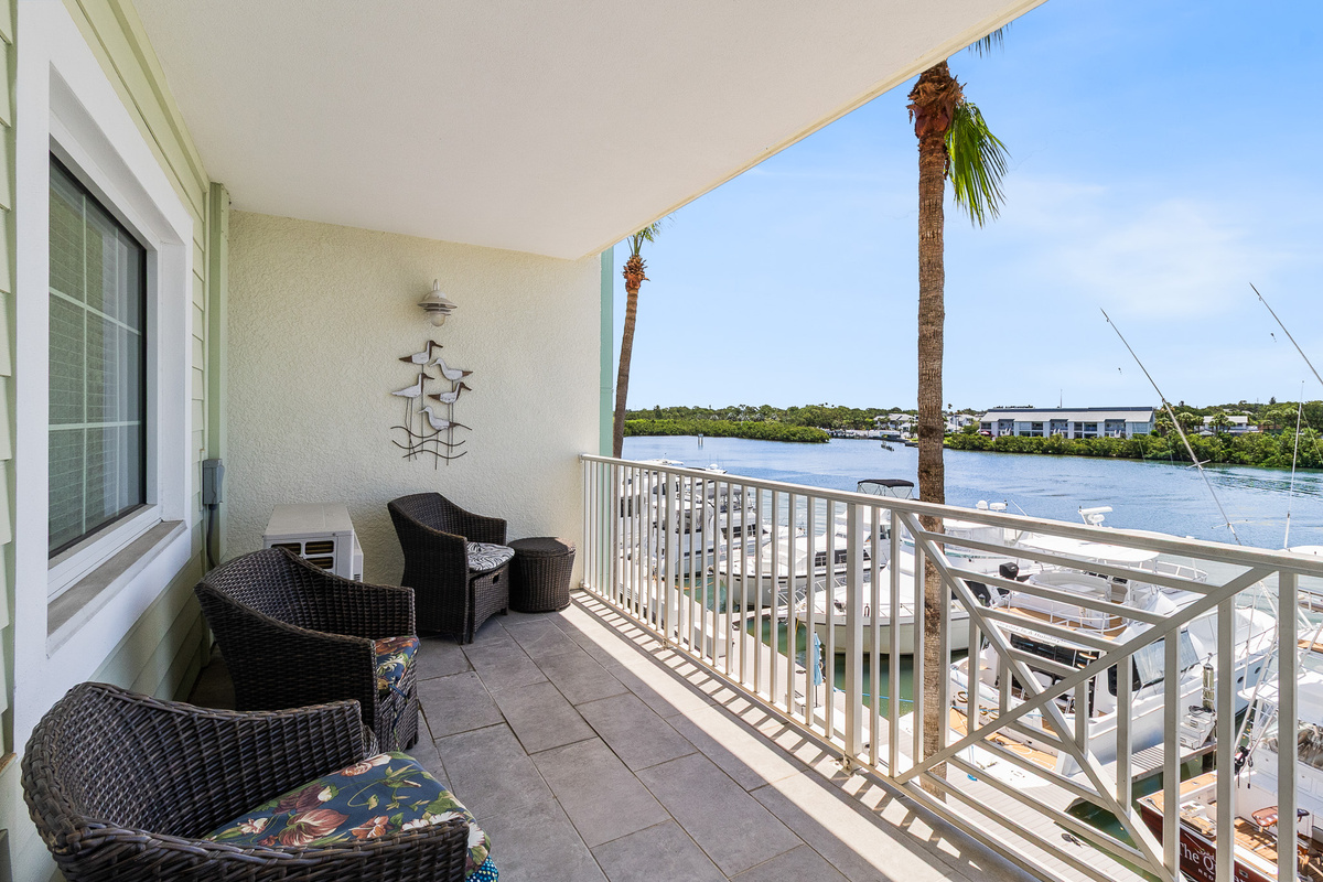Back Balcony, Private, Waterfront-facing Balcony with awesome views of the Intracoastal waterway, which leads to the Gulf of Mexico/America.