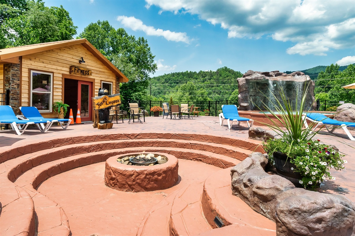 There's a large firepit by the pool.  The fitness center is here too.