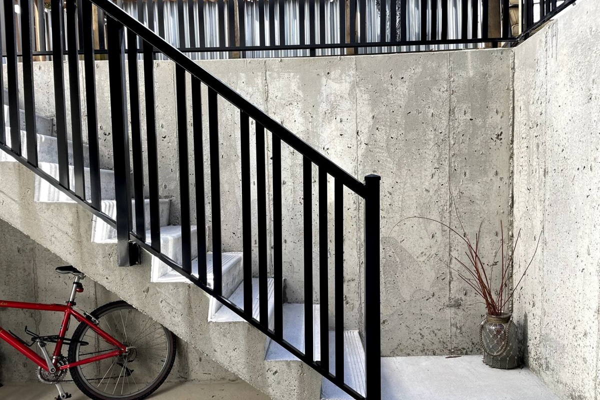 Stairs down into the suite.