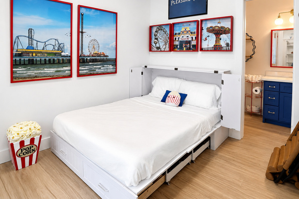 The murphy bed folds out into a comfortable place to sleep. It's an easy bed to set up when you need extra bed space.