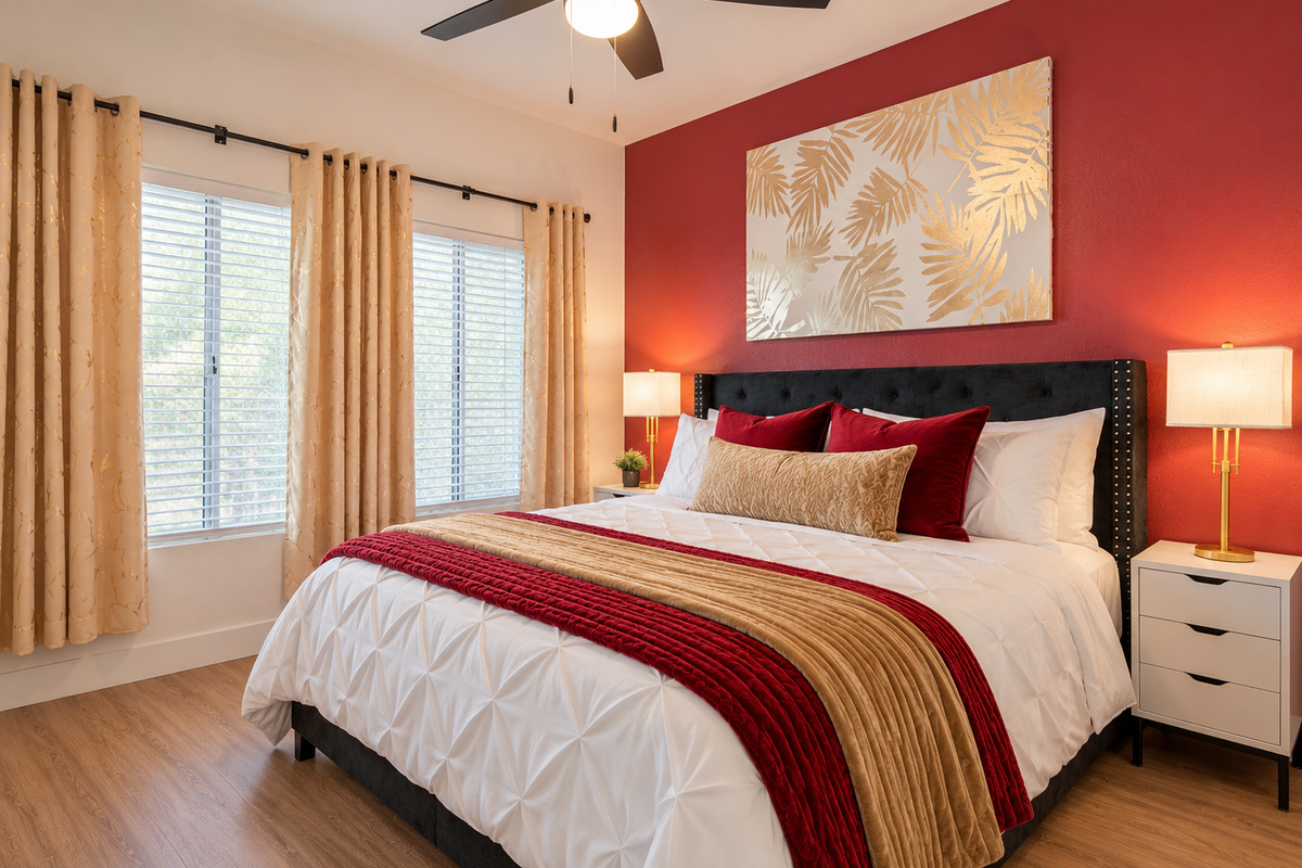 Unwind in the master bedroom featuring luxurious linens and a calming atmosphere - perfect for a peaceful night’s sleep