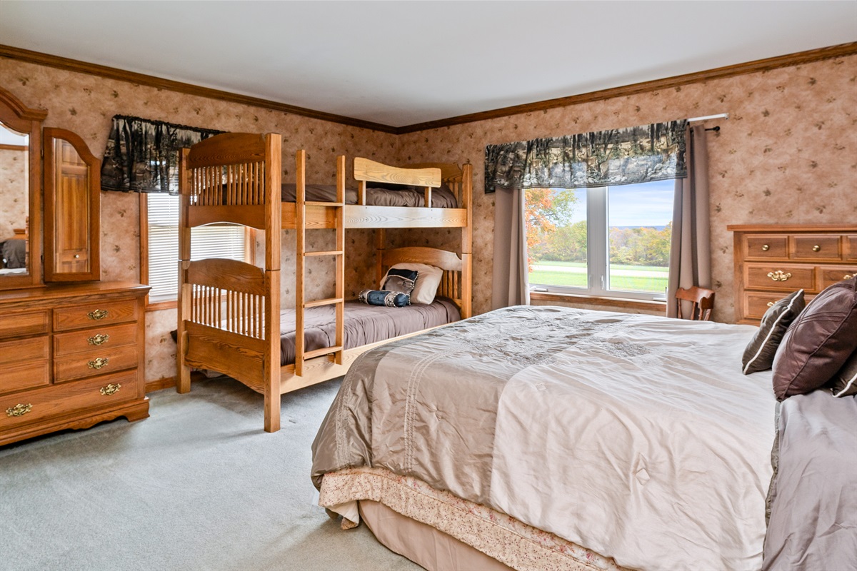 Upstairs bunk bed and queen bedroom