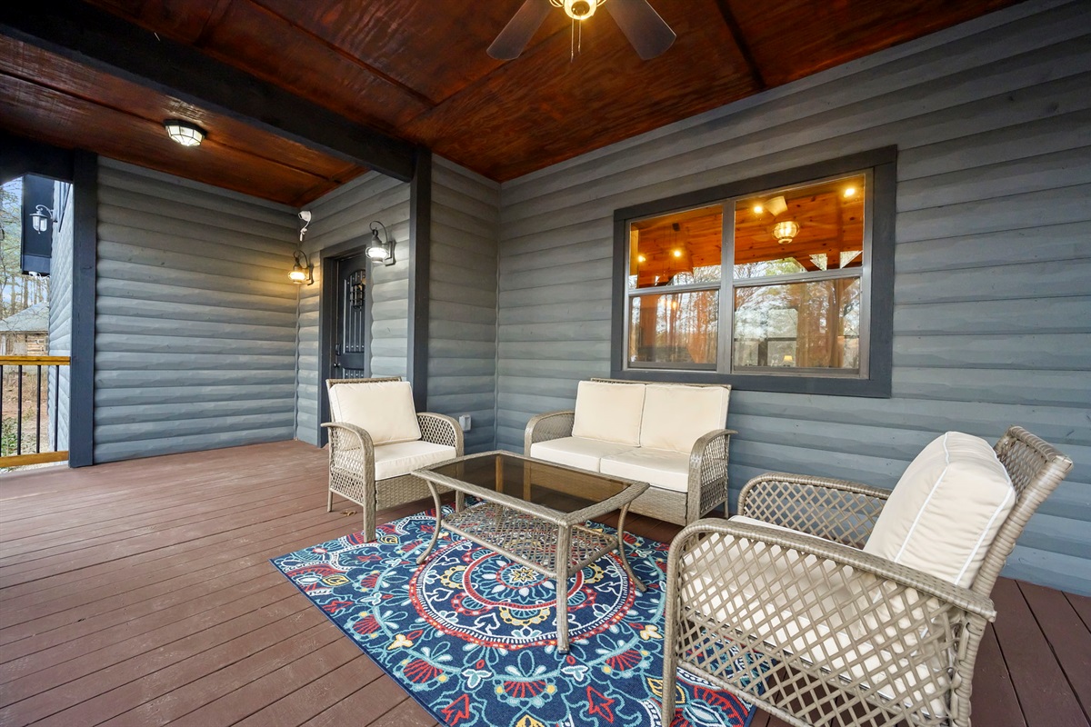 Multiple conversation sets on the oversize wrap porch