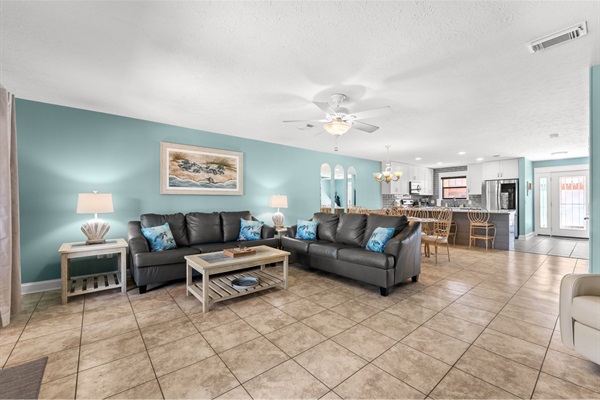 Large, spacious living area with new furniture