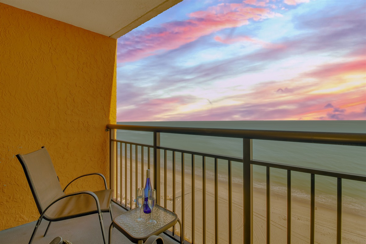 Sit back, relax and sip a cup of coffee while enjoying the front row seat view of the skyblue sea.