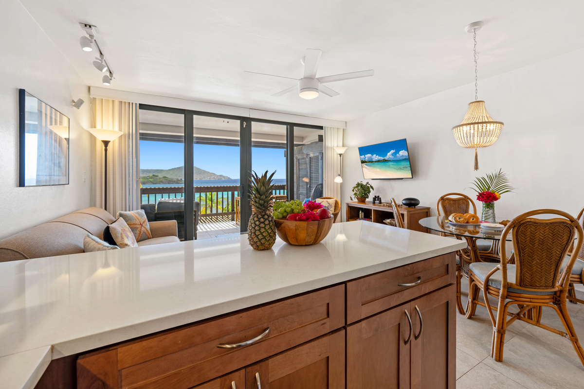 Open-concept living designed for gathering, relaxing, and enjoying the incredible island views.