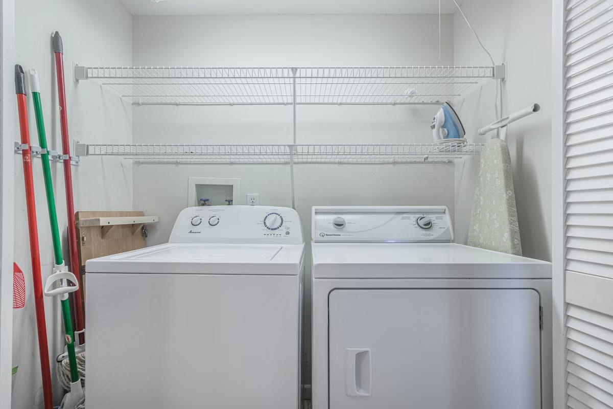 In-unit Washer/Dryer provided, along with one starter detergent for one load of your personal items.