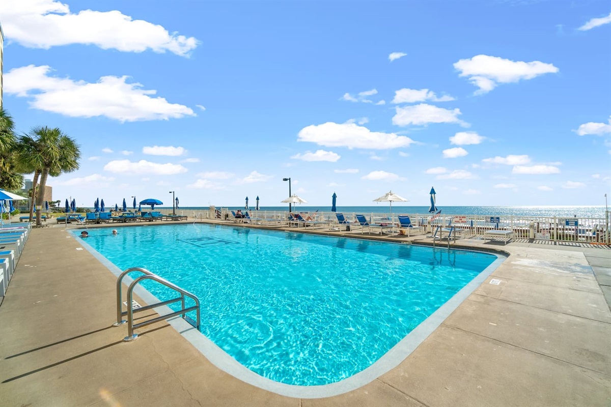 1 of 2 large, heated, beach side pools.