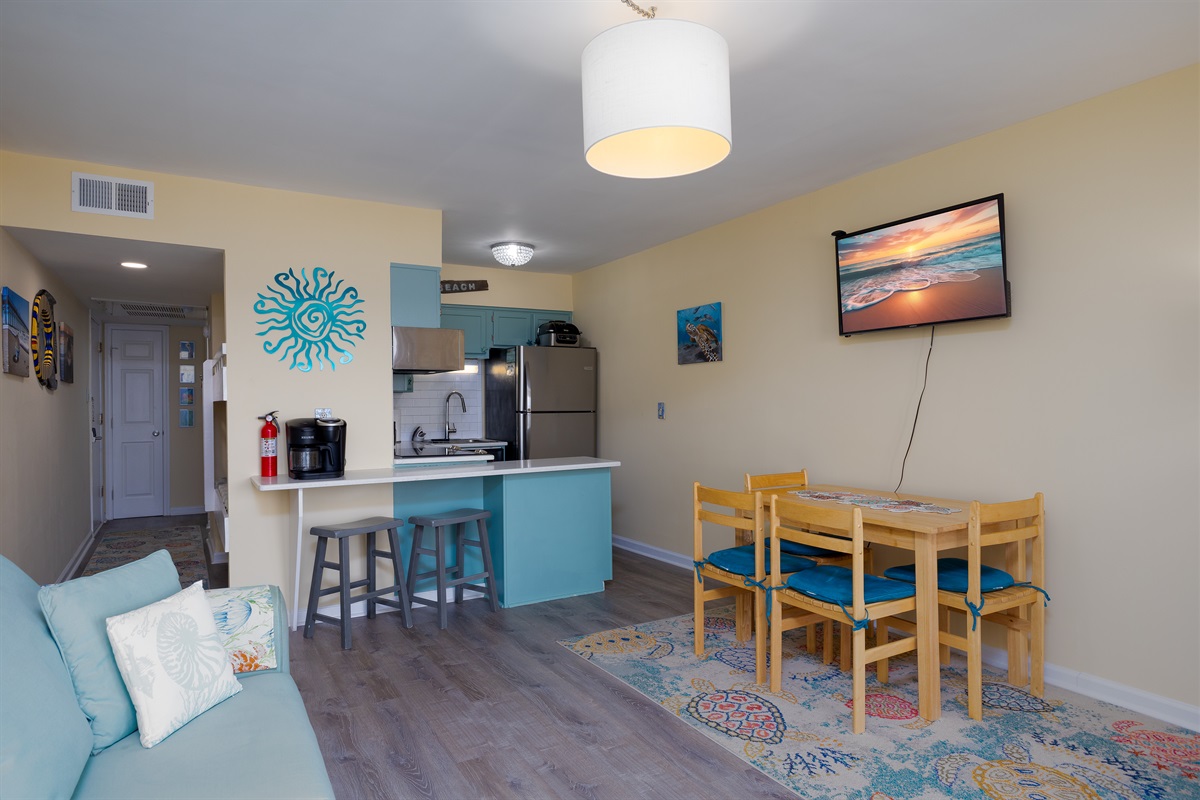 Open-concept kitchen and dining area