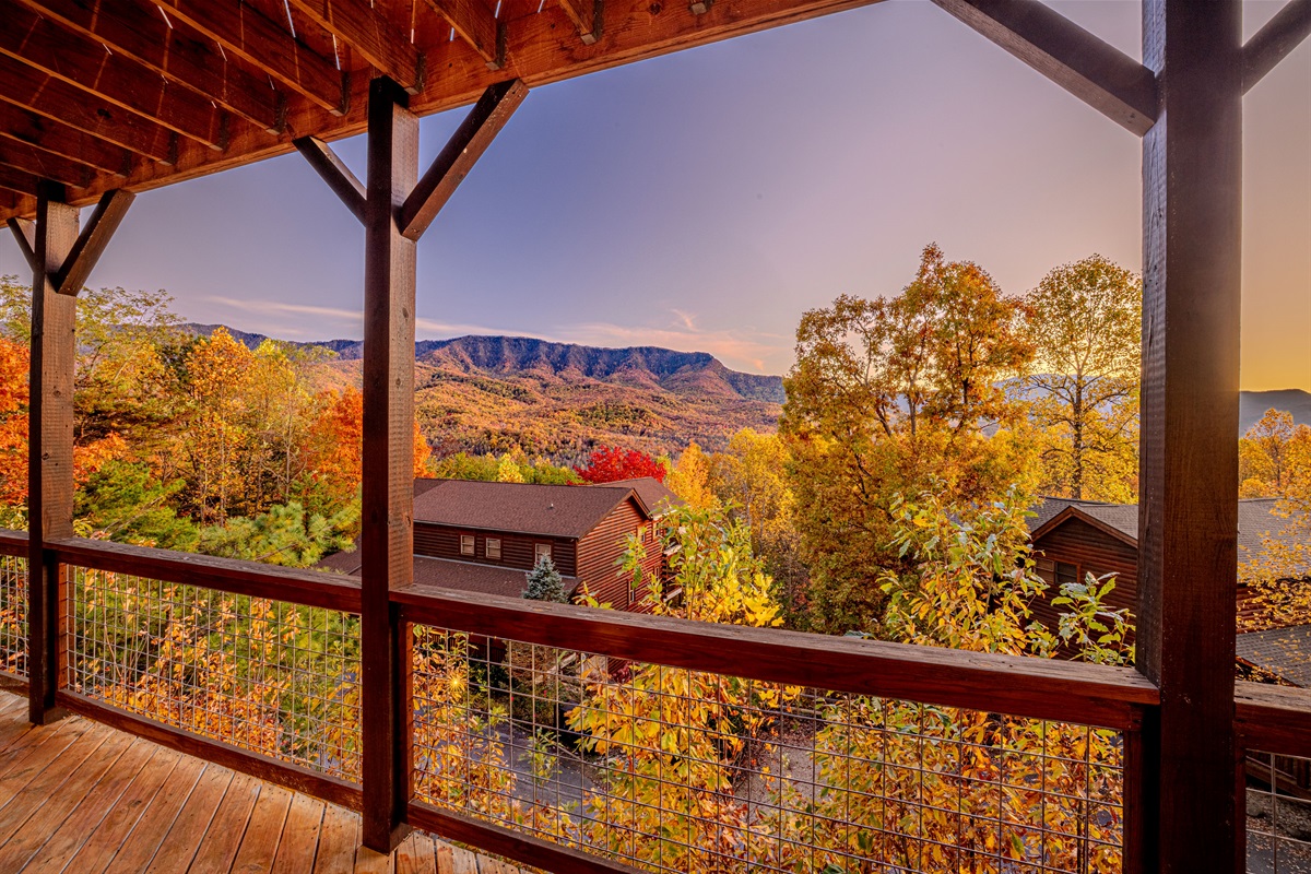 Beautiful sunset views from the upper deck overlooking the mountains.