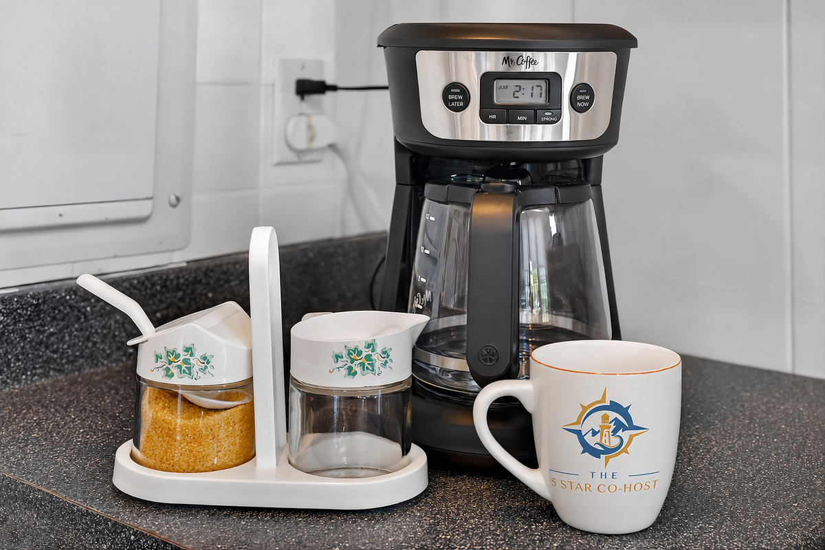 Essential coffee maker provided for simple, at-home brewing.
