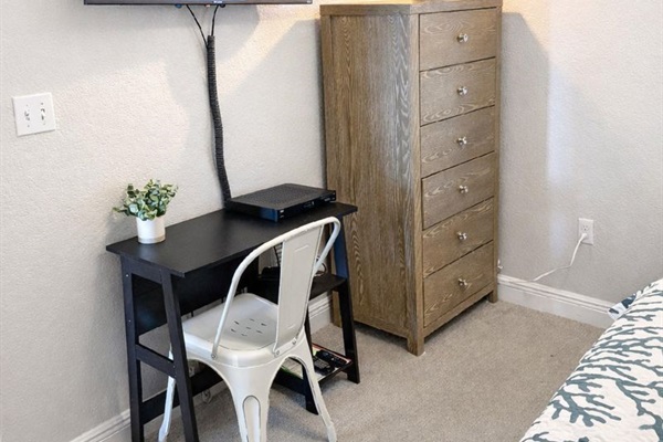 Recently added desk makes a great workspace while you vacation