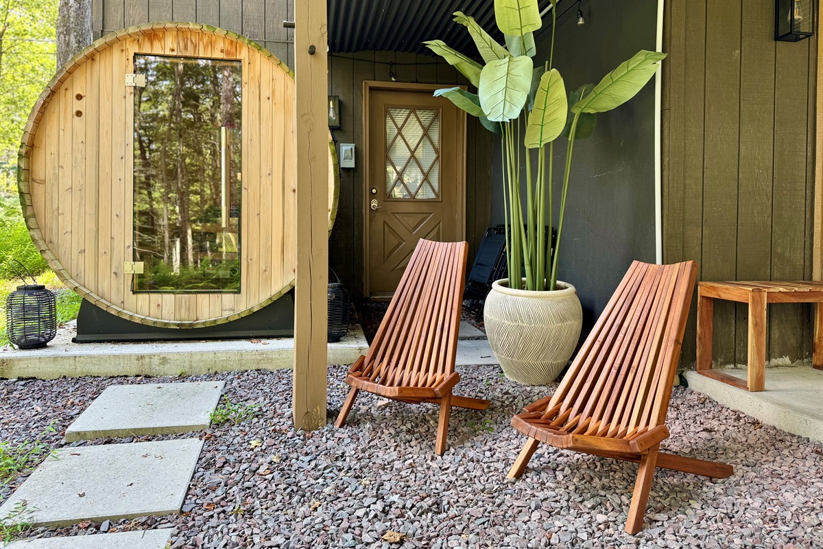 “Chill out, then sauna up — your private forest spa awaits.”