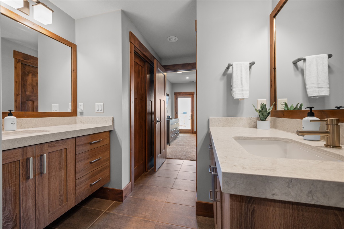 Double vanity bathroom with plenty of space for guests