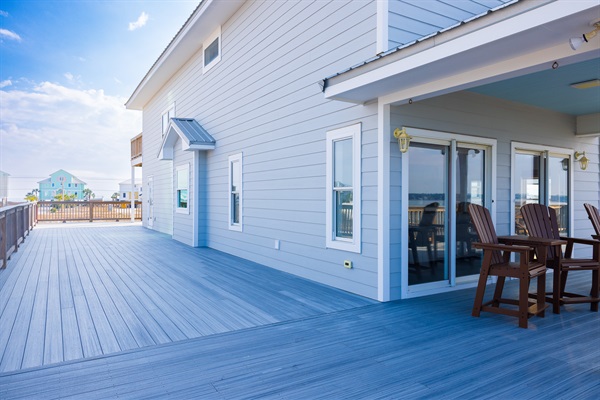 East facing deck is 15 feet wide and has full shade in the afternoons with Gulf and Lagoon views