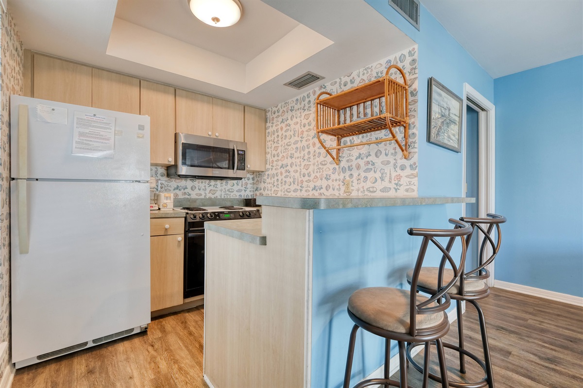 Bar height seating off of the kitchen