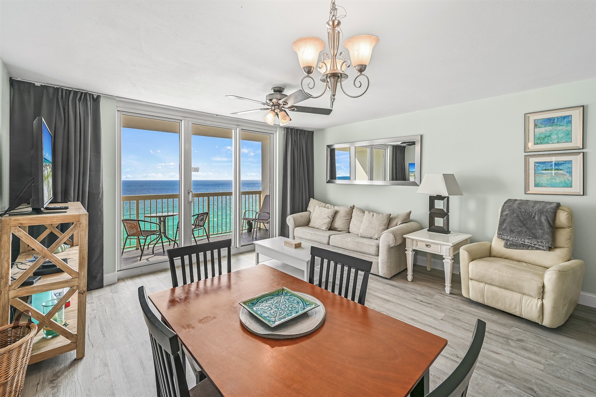 Living/Dining room with ocean view