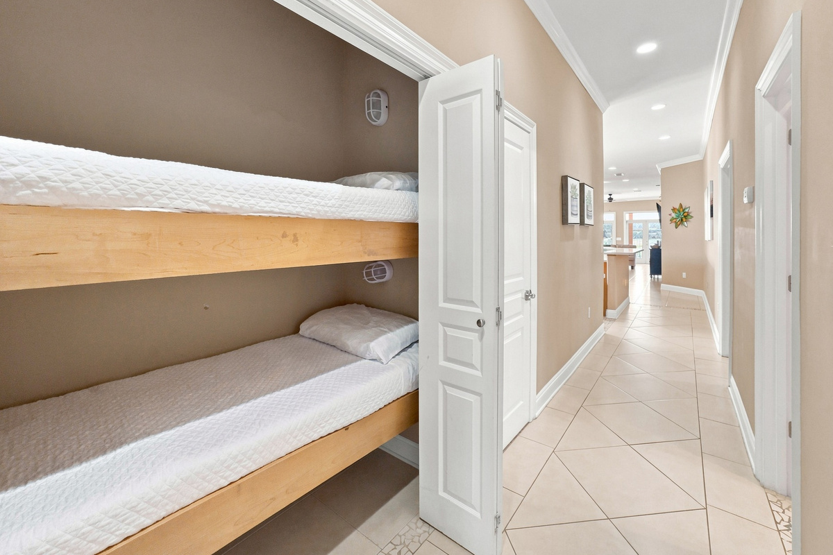 Twin-over-twin bunk beds — a favorite with the kids