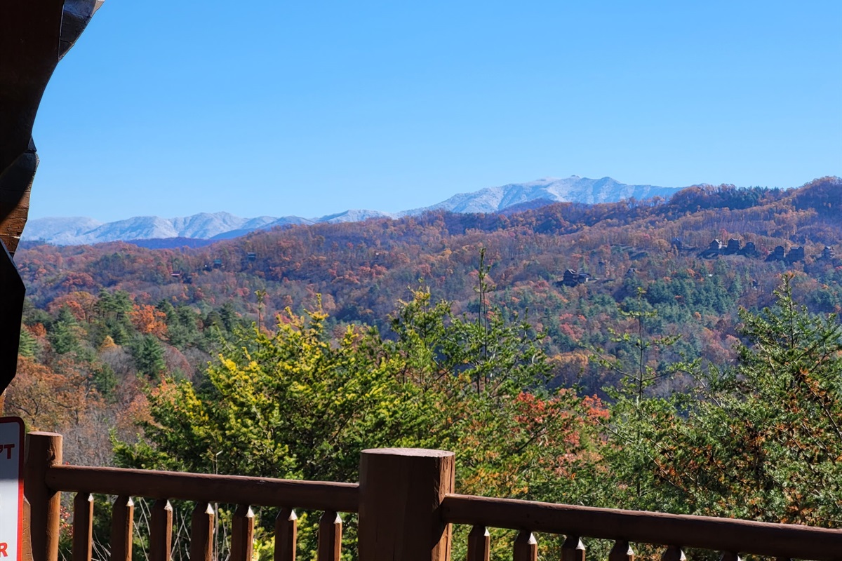 View from porch of snow in the Higher Mountains!