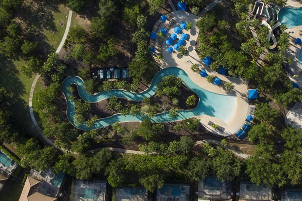 Solterra Resort Pool & Lazy river aerial view