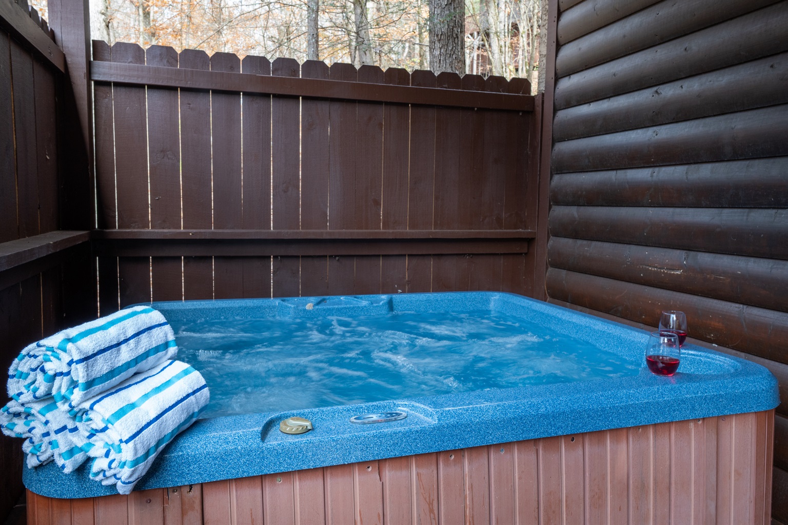 Soak away your worries in the private hot tub.