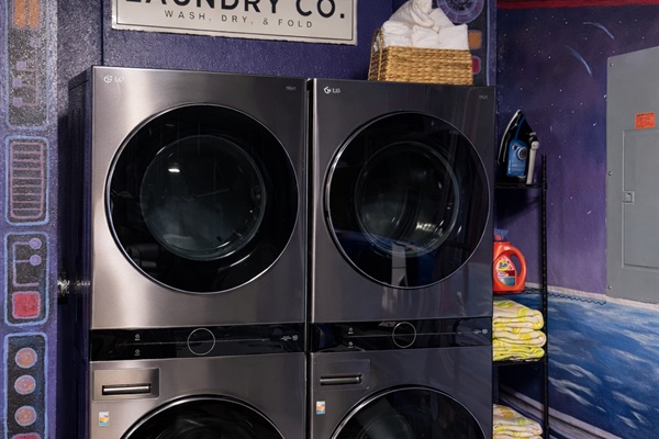 Dual Full-size stacked washers & dryers — perfect for longer stays and family trips.