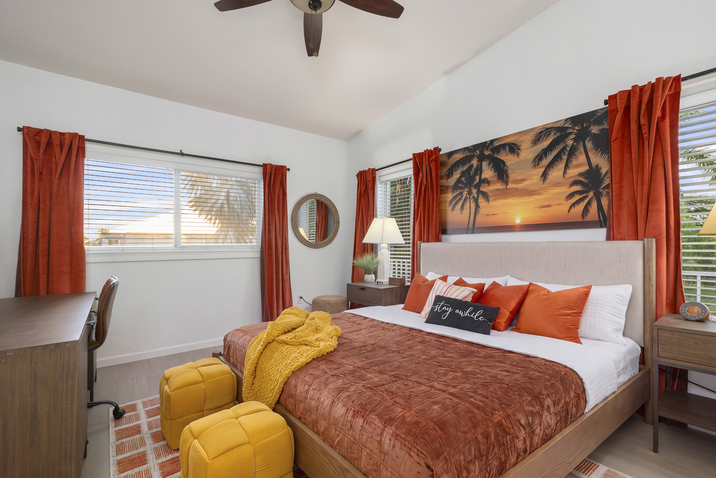 The sombrero bedroom with king sized bed and large desk.