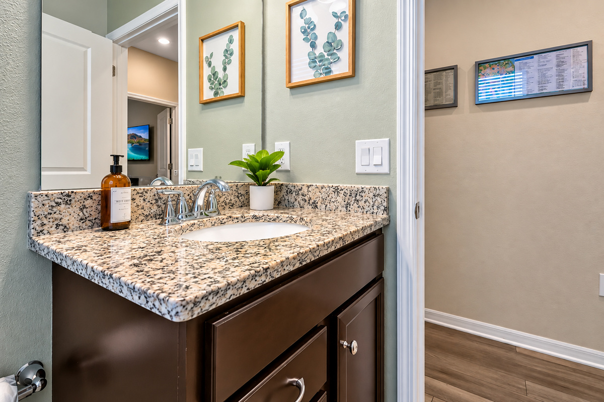 This half bathroom is right by living room on the ground floor for easy access.