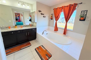 View of the sink and large tub