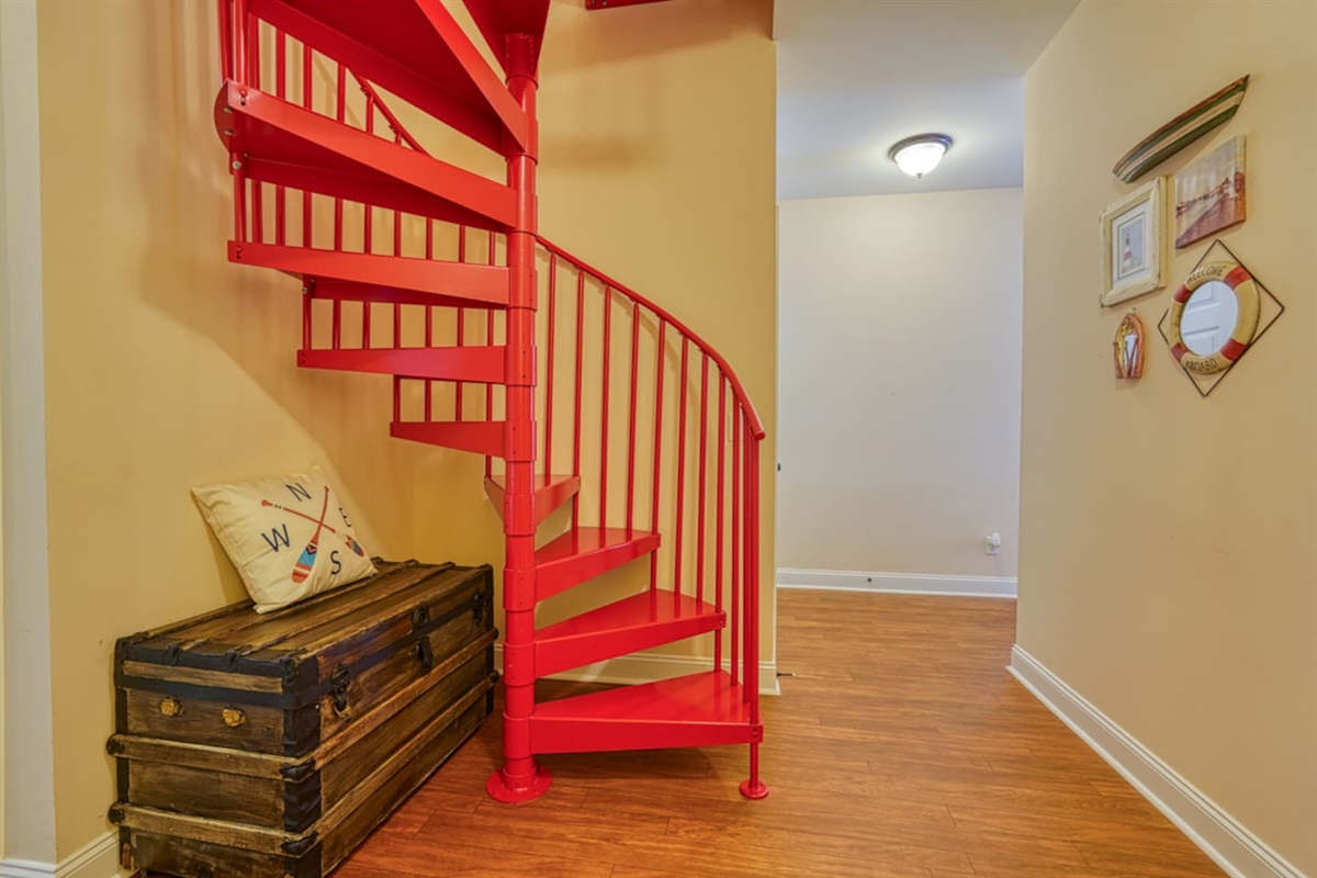 Unique Red Stairs to get to loft