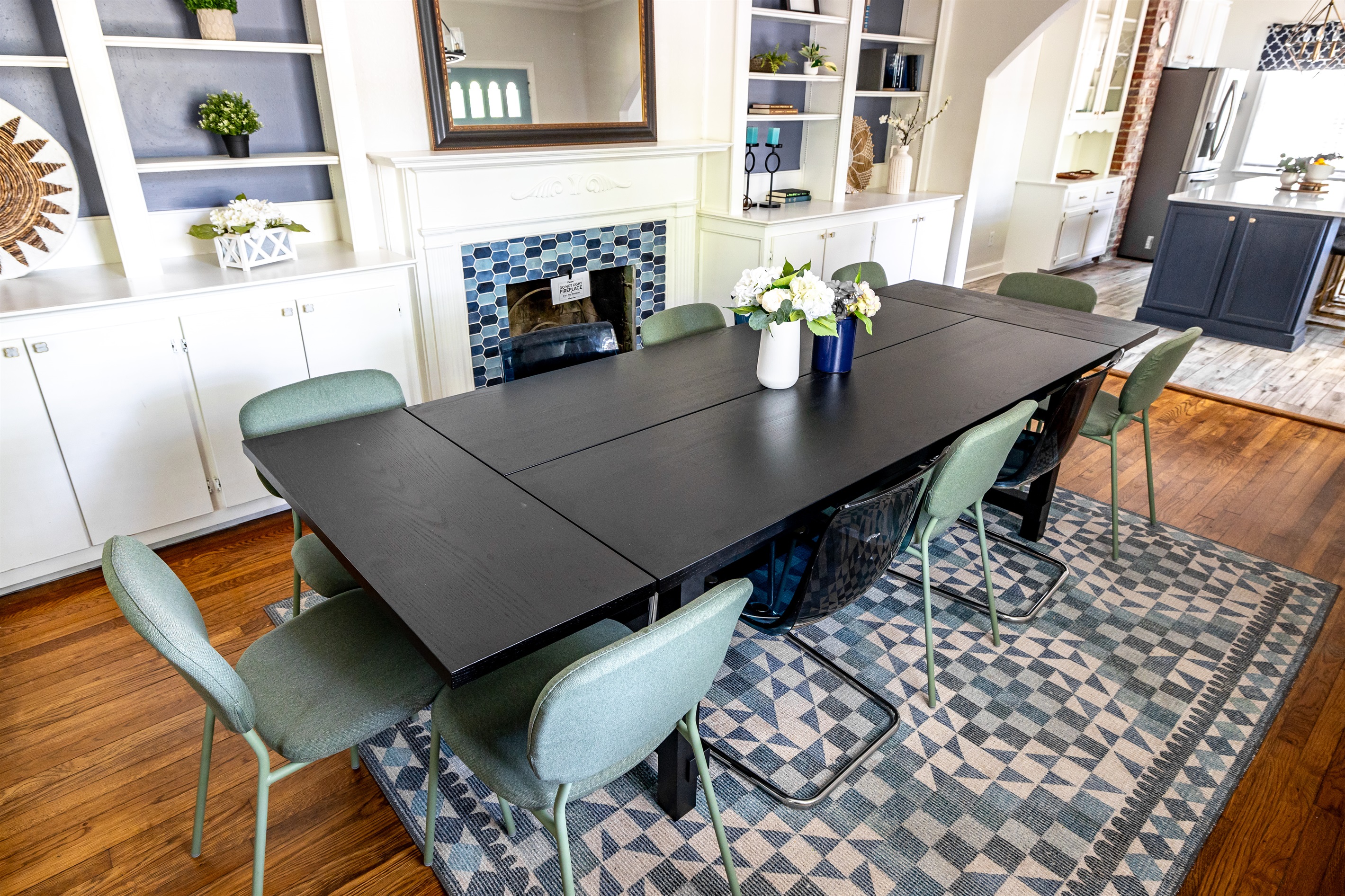 Dining room table extends to seat 12