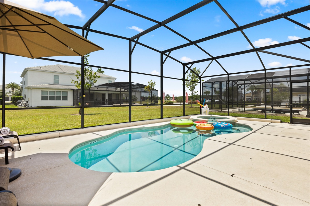 The private covered lanai offers you a safe area to enjoy your private pool while keeping the mosquitoes away!