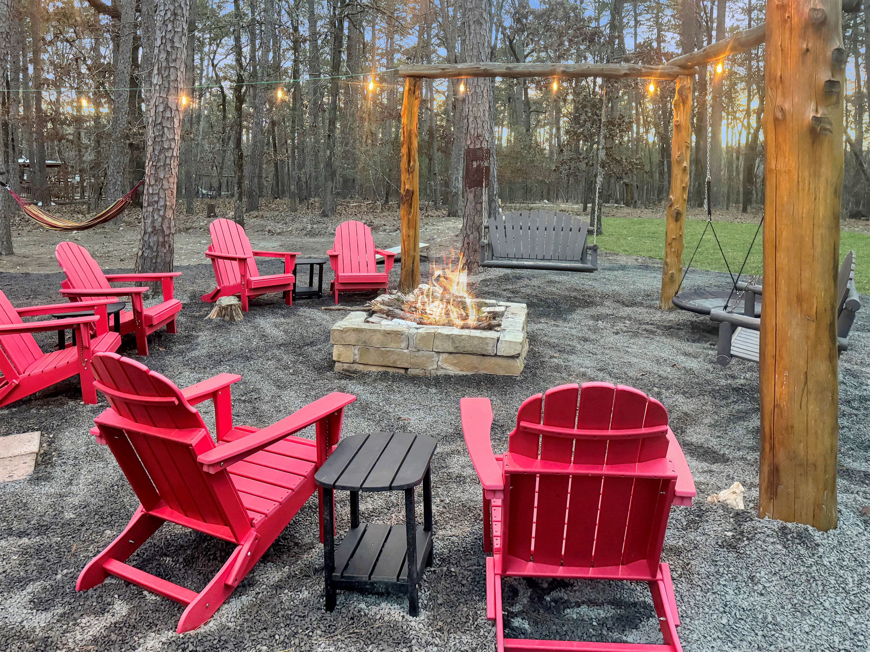 S'mores by the fire pit, stars overhead, and endless forest beyond.
