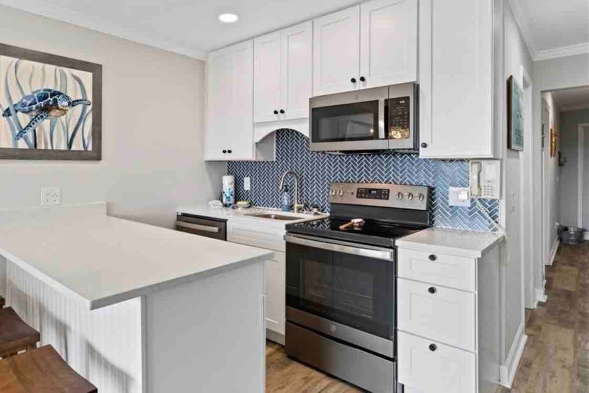 Kitchen with stainless steel appliances