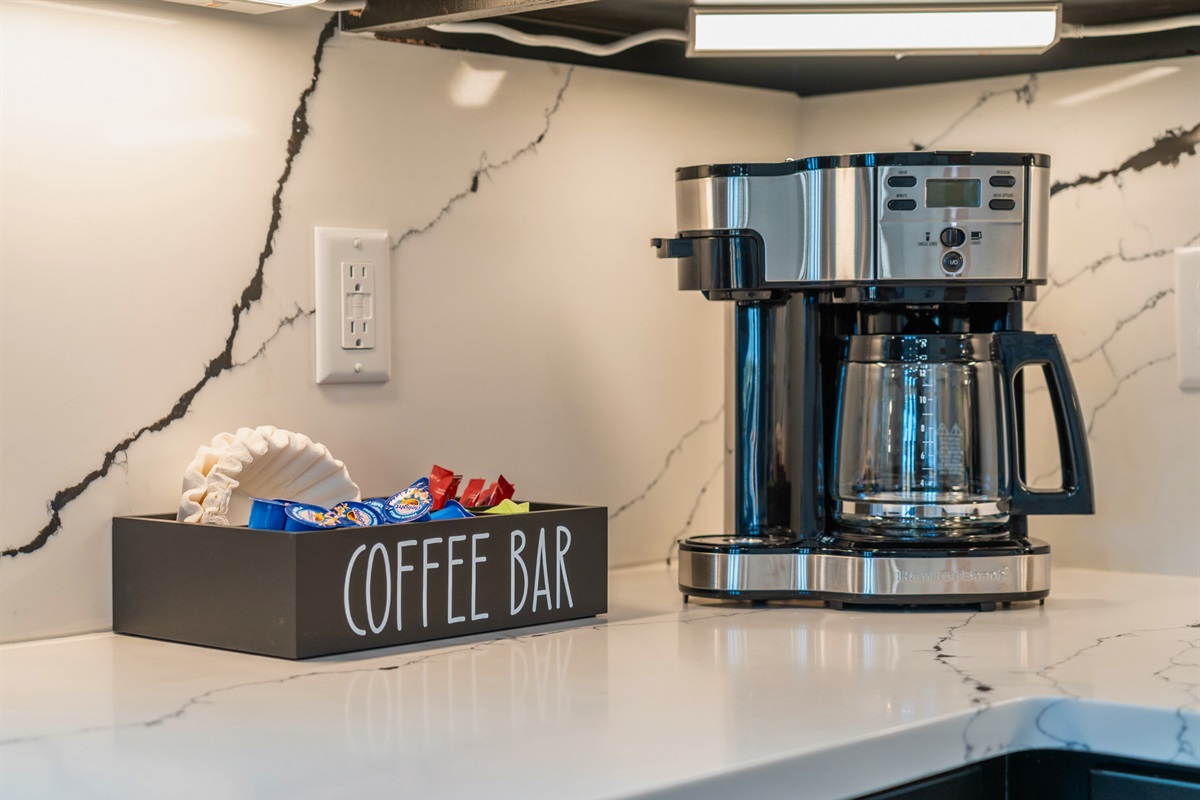 A simple coffee setup adds a thoughtful touch to start the day with ease.