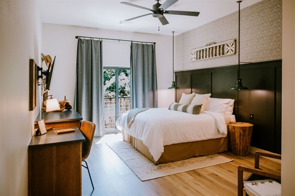 Homestead Suite is the only fully ADA-accessible suite at Gaines Ranch on the Square &mdash; step-free entry and a roll-in shower so the entire family can stay together.