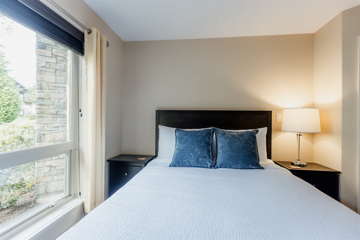 Unit B. Queen bed. Room darkening blinds.Tons of natural light and streaming TV.