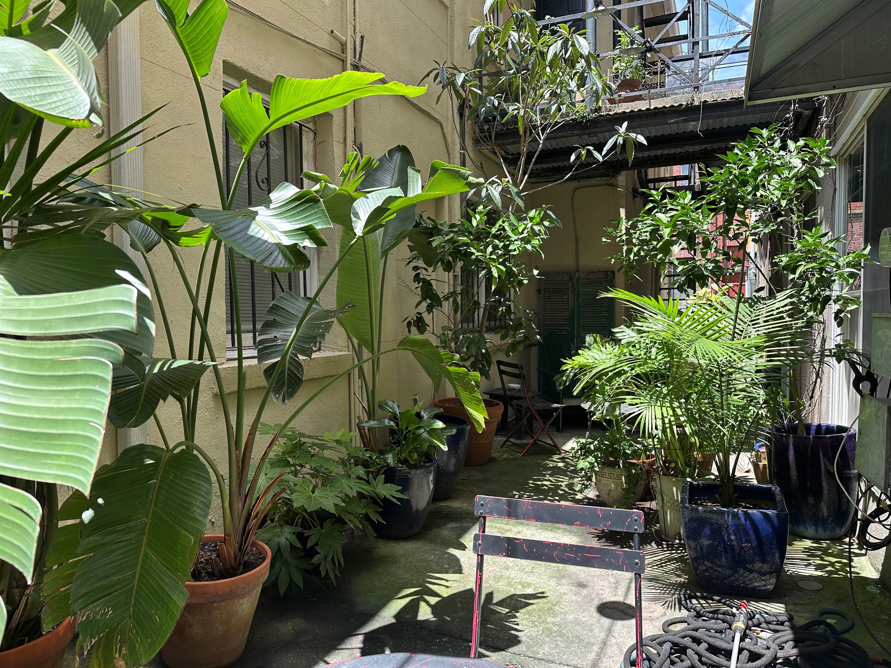 Peaceful, landscaped space right downstairs.