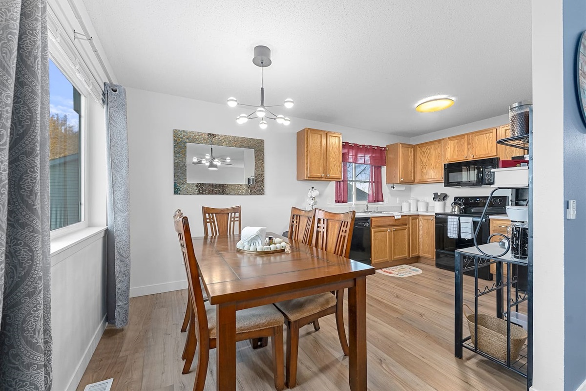 Upper level Kitchen and Dining Room. 