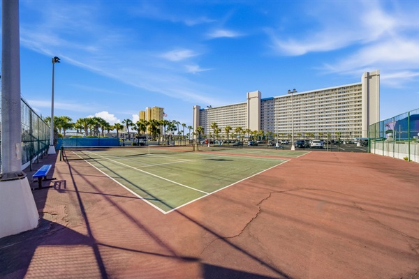 2 lighted tennis courts with pickleball lines 