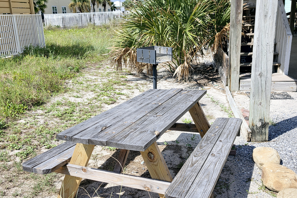 Picnic table in the side yard