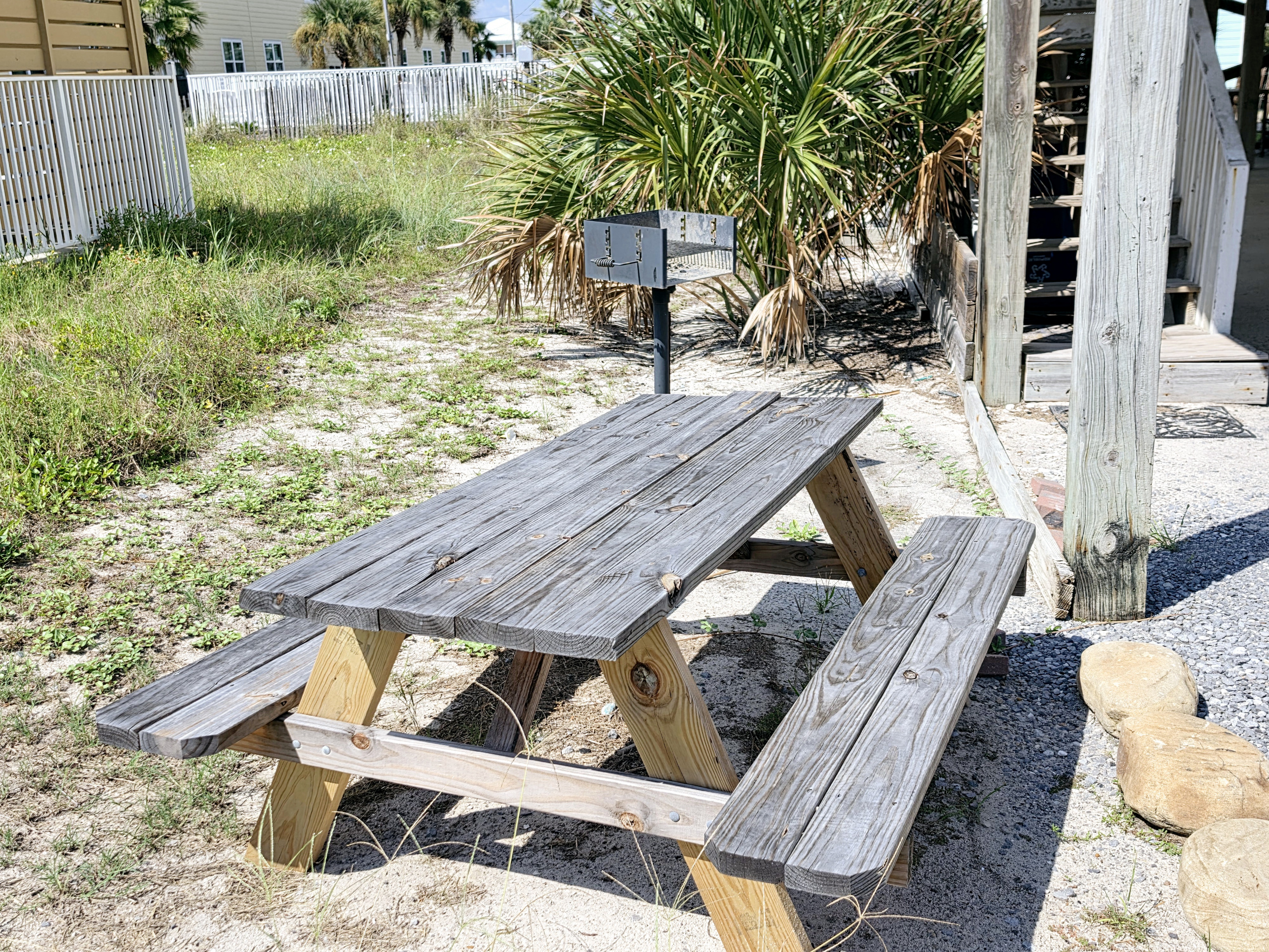 Picnic table in the side yard