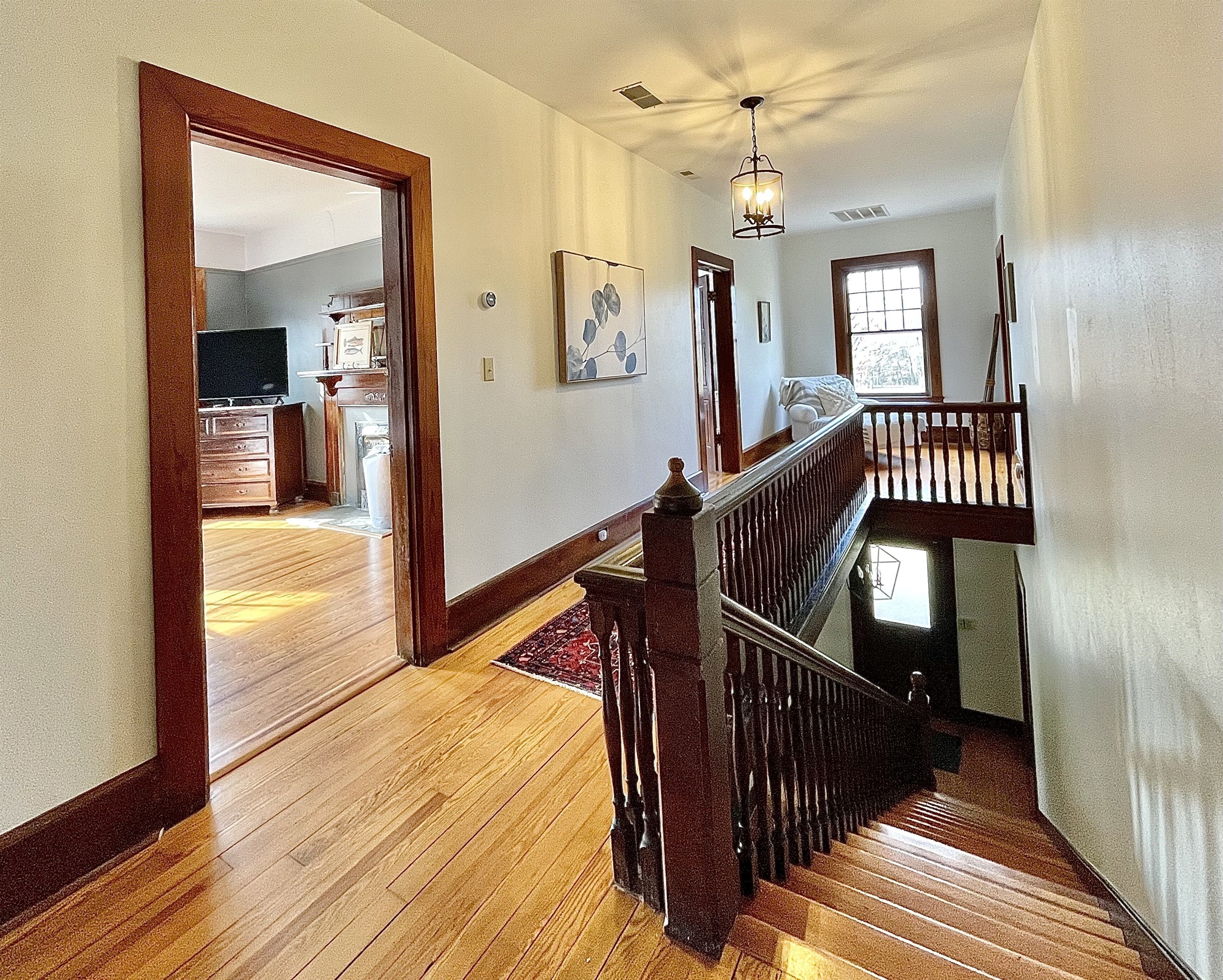 The landing at the top of the stairs