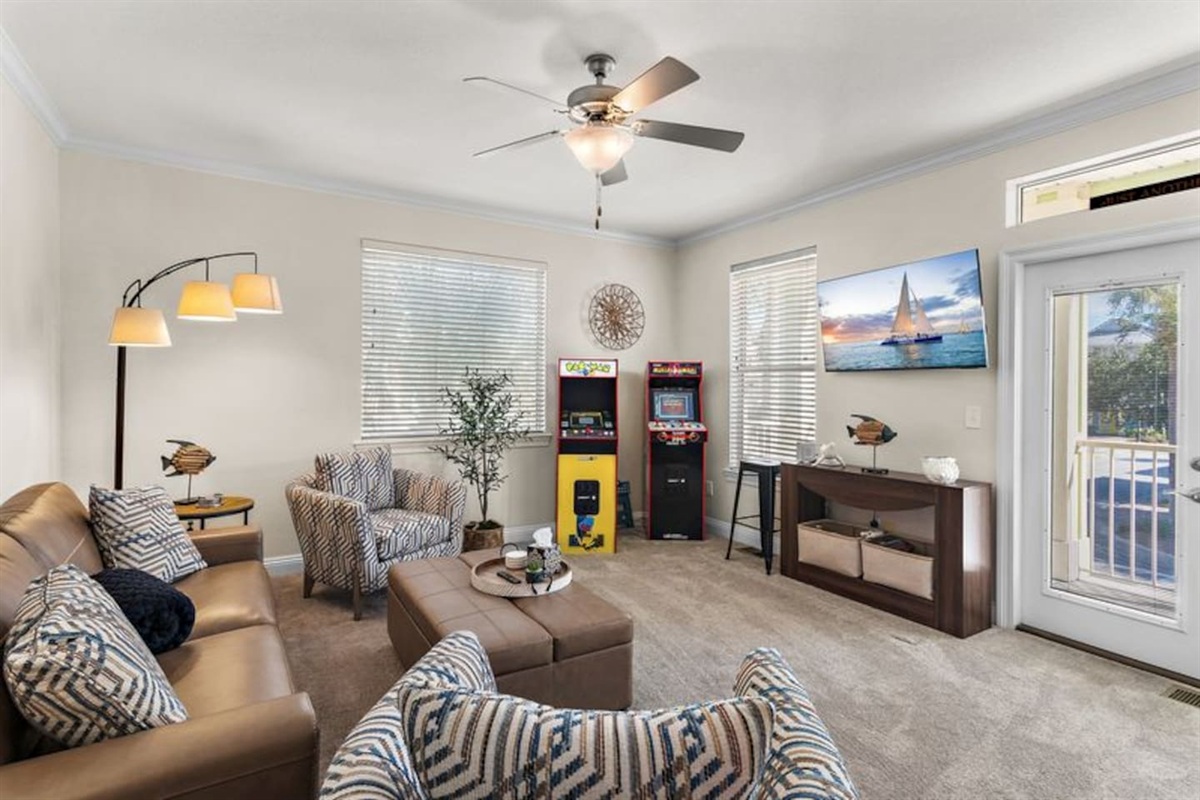 Second floor arcade with new Pac-Man and Terminator games—perfect for all ages.