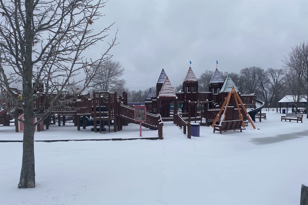 Winter turned the playground into a storybook scene ❄️
