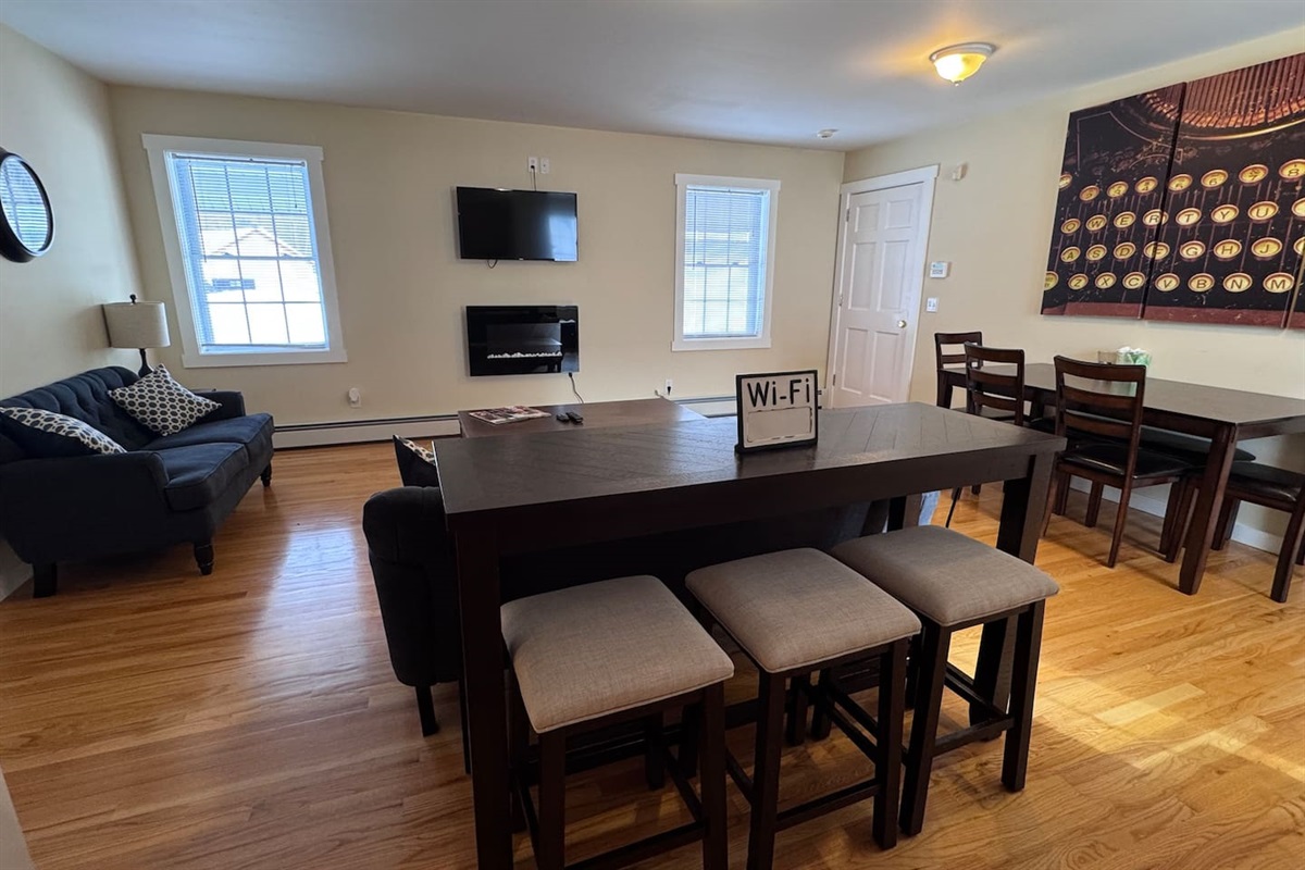 Open-concept apartment with Living room, kitchen, and dining area